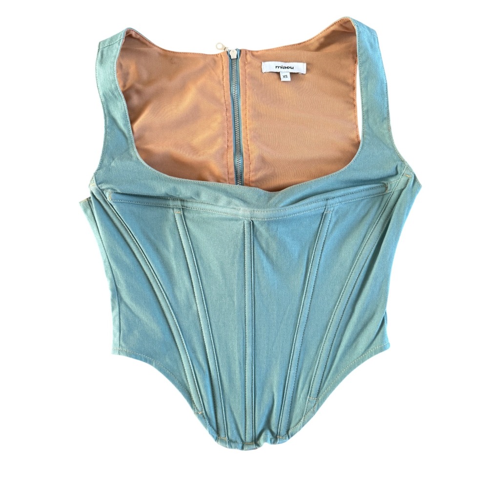 Revolve Miaou Campbell Corset Top Light Sage Denim Boned Bodice XS